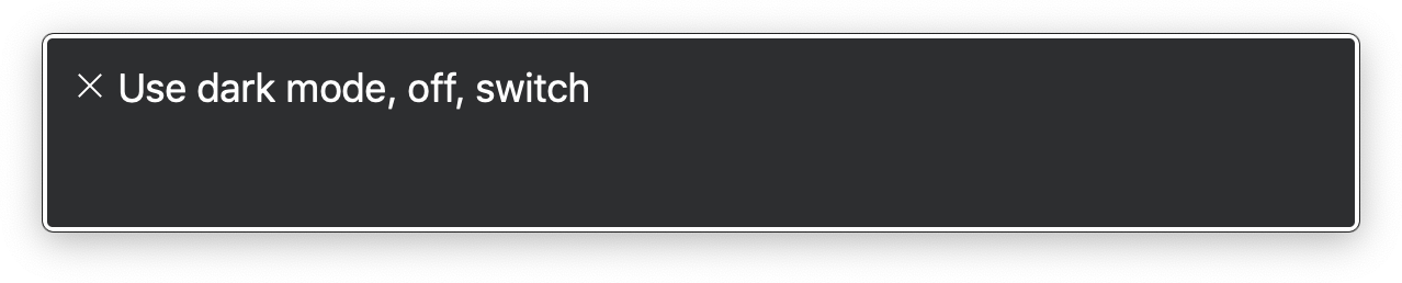VoiceOver announcement, which reads 'Use dark mode, off, switch'