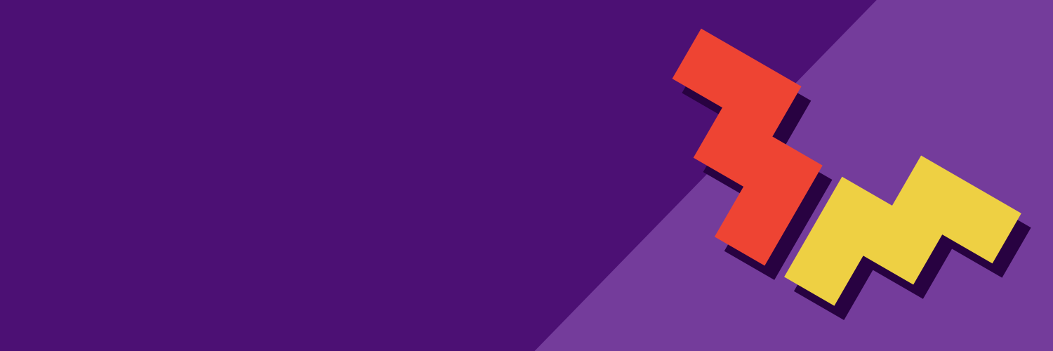 The current logo. The same two blocky shapes, but better aligned and rotated to highlight symmetry. A drop shadow has been applied to add to the 90's geometric aesthetic.