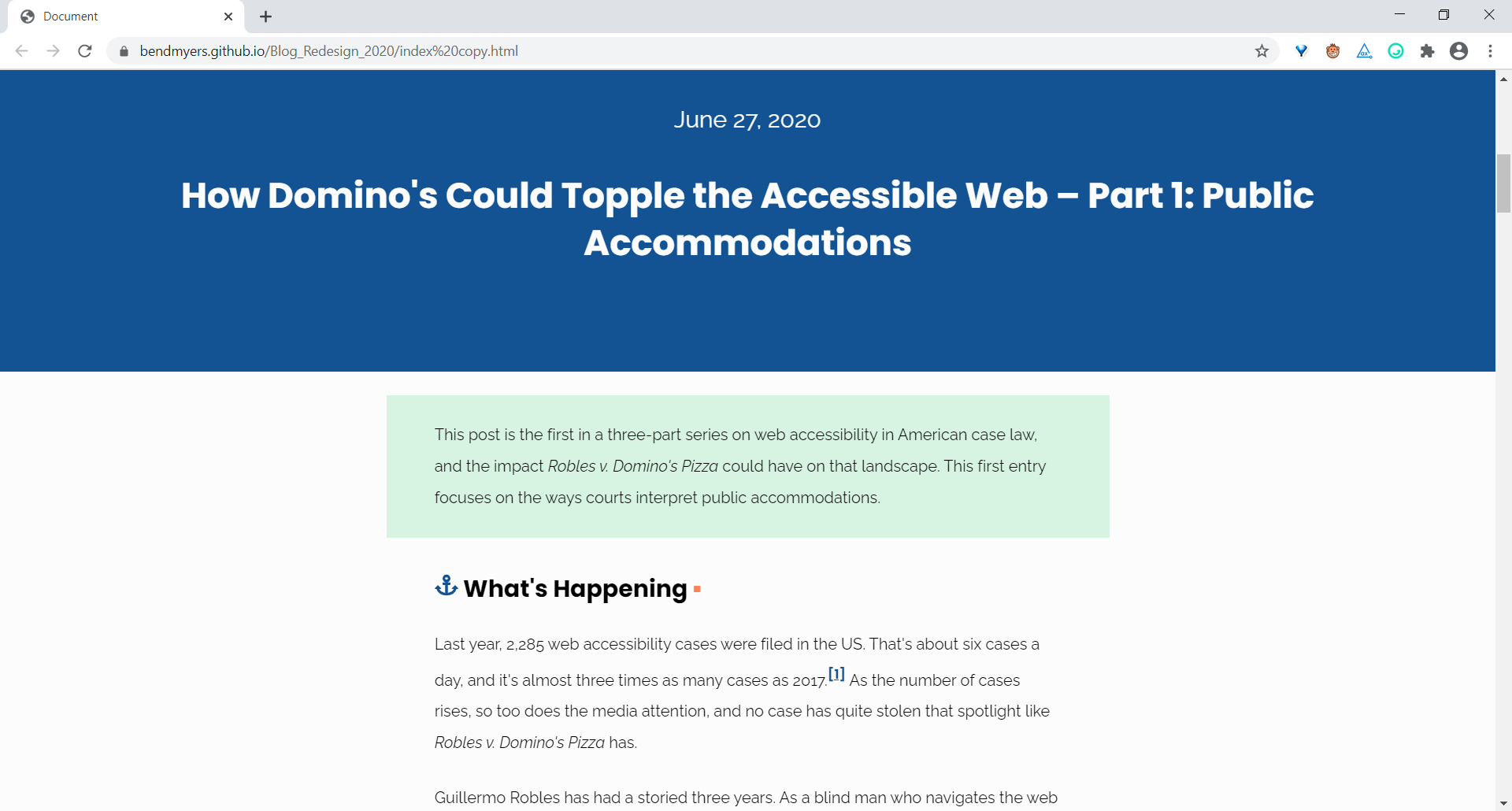 Browser screenshot of a textbooky blog design. The blog title is displayed along the top in a big, blue cover bar, and the rest of the site has coral and light green accents.